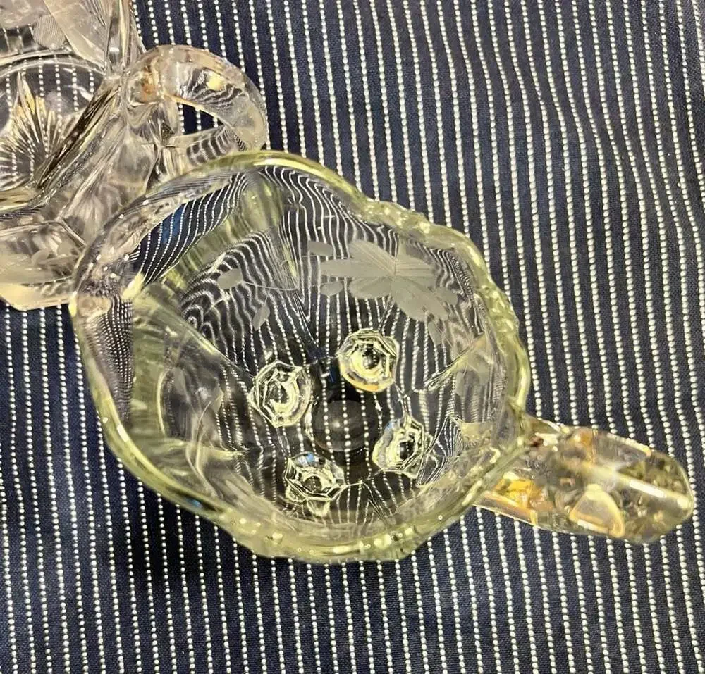 Vintage Etched Floral Indiana Glass Footed Sugar and Creamer Set